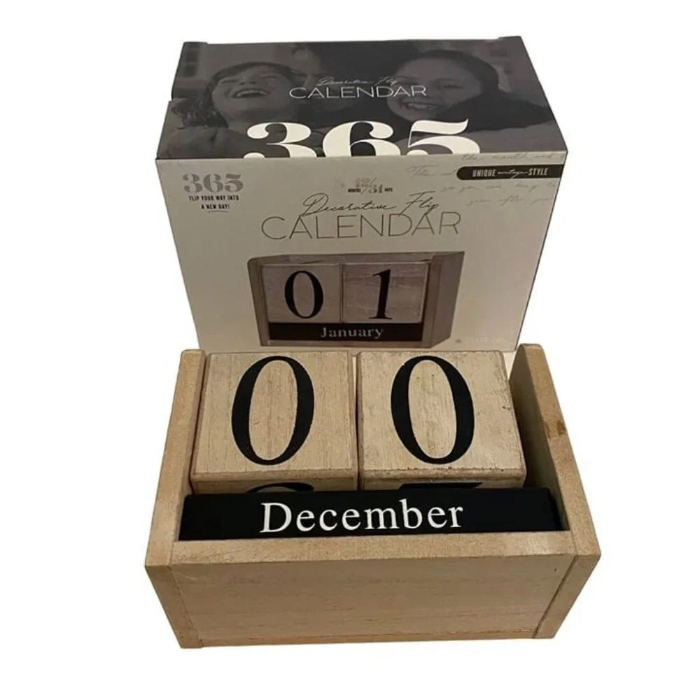 Silver One International Decorative Flip Calendar Wooden Vintage Style Farmhouse